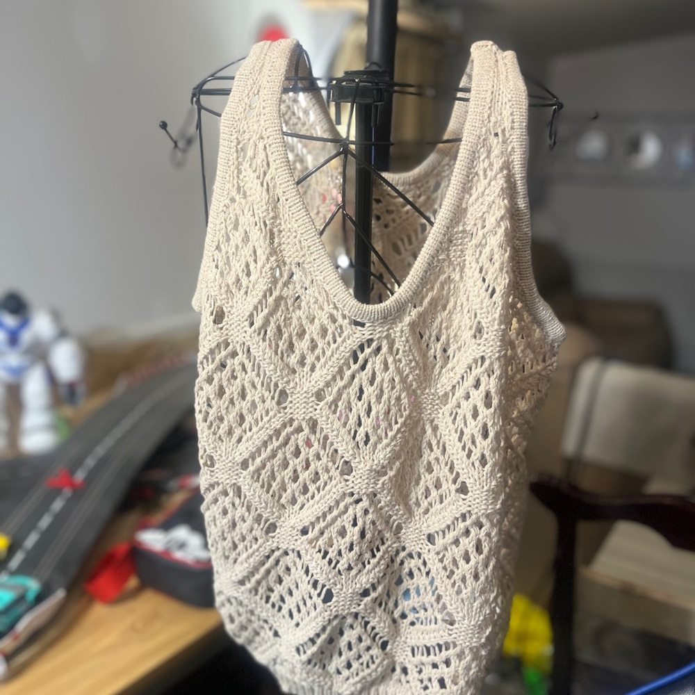 Cream Crochet Knit Tank Top